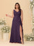 A-Line/Princess V-Neck Sleeveless Ruched Chiffon Plus Size Bridesmaid Dresses With Side Slit & Ruffles