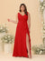 A-Line/Princess V-Neck Sleeveless Ruched Chiffon Plus Size Bridesmaid Dresses With Side Slit & Ruffles