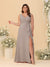 A-Line/Princess V-Neck Sleeveless Ruched Chiffon Plus Size Bridesmaid Dresses With Side Slit & Ruffles