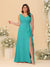 A-Line/Princess V-Neck Sleeveless Ruched Chiffon Plus Size Bridesmaid Dresses With Side Slit & Ruffles