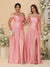 A-Line/Princess Off-the-Shoulder  Ruched Long Bridesmaid Dresses With Side Slit & Pleats