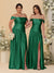 A-Line/Princess Off-the-Shoulder  Ruched Long Bridesmaid Dresses With Side Slit & Pleats