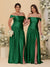 A-Line/Princess Off-the-Shoulder  Ruched Long Bridesmaid Dresses With Side Slit & Pleats