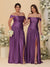 A-Line/Princess Off-the-Shoulder  Ruched Long Bridesmaid Dresses With Side Slit & Pleats
