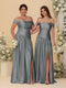A-Line/Princess Off-the-Shoulder  Ruched Long Bridesmaid Dresses With Side Slit & Pleats