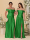 A-Line/Princess Off-the-Shoulder  Ruched Long Bridesmaid Dresses With Side Slit & Pleats