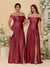 A-Line/Princess Off-the-Shoulder  Ruched Long Bridesmaid Dresses With Side Slit & Pleats