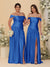 A-Line/Princess Off-the-Shoulder  Ruched Long Bridesmaid Dresses With Side Slit & Pleats