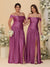 A-Line/Princess Off-the-Shoulder  Ruched Long Bridesmaid Dresses With Side Slit & Pleats
