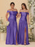 A-Line/Princess Off-the-Shoulder  Ruched Long Bridesmaid Dresses With Side Slit & Pleats