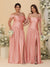 A-Line/Princess Off-the-Shoulder  Ruched Long Bridesmaid Dresses With Side Slit & Pleats