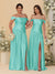 A-Line/Princess Off-the-Shoulder  Ruched Long Bridesmaid Dresses With Side Slit & Pleats