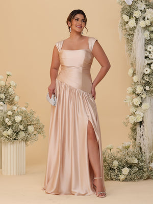 A-Line/Princess Off-the-Shoulder Plus Size Bridesmaid Dresses With Side Slit & Pleats