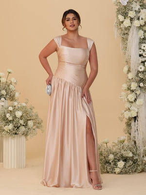 A-Line/Princess Off-the-Shoulder Plus Size Bridesmaid Dresses With Side Slit & Pleats