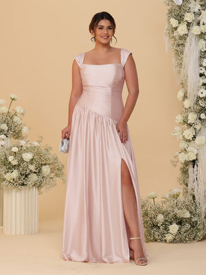 A-Line/Princess Off-the-Shoulder Plus Size Bridesmaid Dresses With Side Slit & Pleats