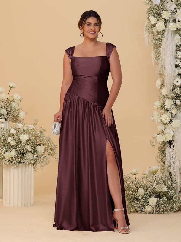 A-Line/Princess Off-the-Shoulder Plus Size Bridesmaid Dresses With Side Slit & Pleats