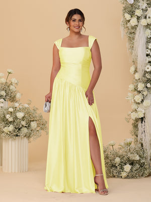 A-Line/Princess Off-the-Shoulder Plus Size Bridesmaid Dresses With Side Slit & Pleats