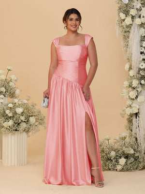 A-Line/Princess Off-the-Shoulder Plus Size Bridesmaid Dresses With Side Slit & Pleats