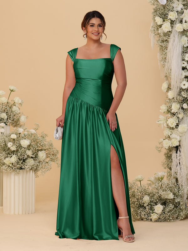 A-Line/Princess Off-the-Shoulder Plus Size Bridesmaid Dresses With Side Slit & Pleats