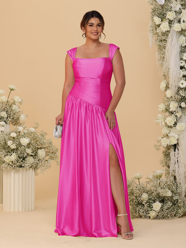 A-Line/Princess Off-the-Shoulder Plus Size Bridesmaid Dresses With Side Slit & Pleats