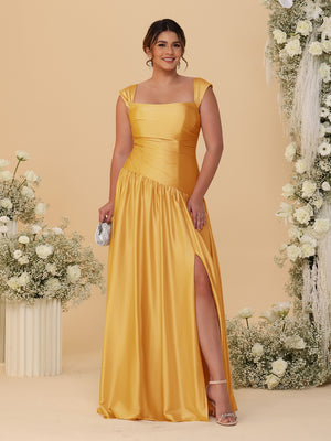 A-Line/Princess Off-the-Shoulder Plus Size Bridesmaid Dresses With Side Slit & Pleats
