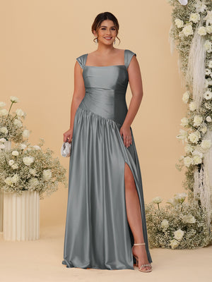 A-Line/Princess Off-the-Shoulder Plus Size Bridesmaid Dresses With Side Slit & Pleats