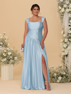 A-Line/Princess Off-the-Shoulder Plus Size Bridesmaid Dresses With Side Slit & Pleats
