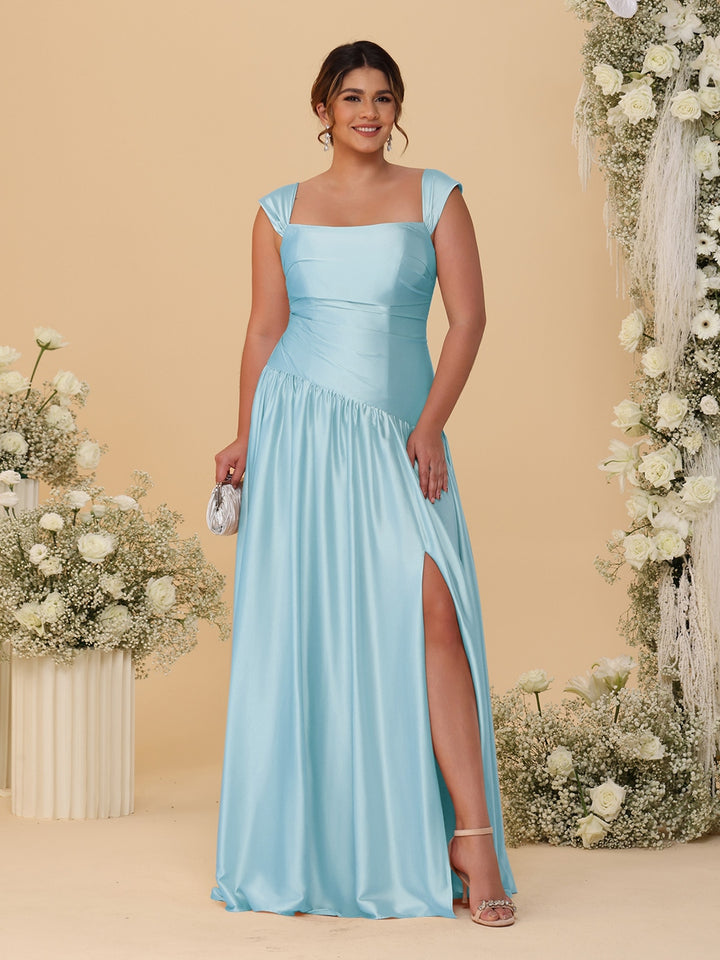 A-Line/Princess Off-the-Shoulder Plus Size Bridesmaid Dresses With Side Slit &amp; Pleats