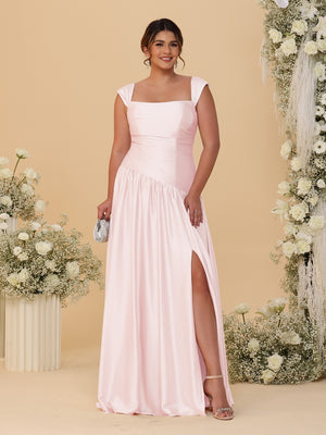 A-Line/Princess Off-the-Shoulder Plus Size Bridesmaid Dresses With Side Slit & Pleats
