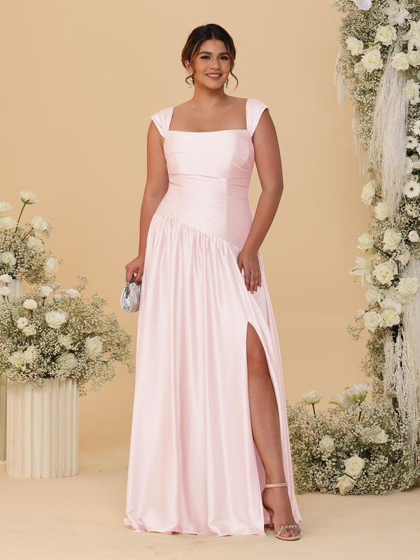 A-Line/Princess Off-the-Shoulder Plus Size Bridesmaid Dresses With Side Slit & Pleats