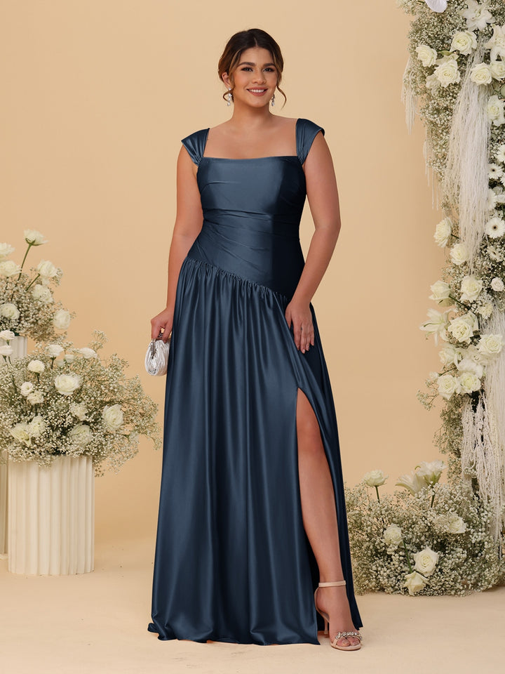 A-Line/Princess Off-the-Shoulder Plus Size Bridesmaid Dresses With Side Slit &amp; Pleats