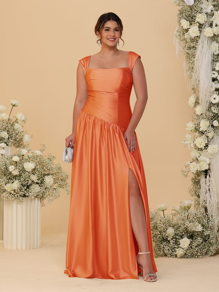 A-Line/Princess Off-the-Shoulder Plus Size Bridesmaid Dresses With Side Slit &amp; Pleats