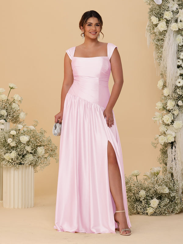A-Line/Princess Off-the-Shoulder Plus Size Bridesmaid Dresses With Side Slit & Pleats