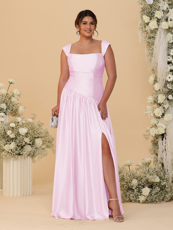 A-Line/Princess Off-the-Shoulder Plus Size Bridesmaid Dresses With Side Slit & Pleats