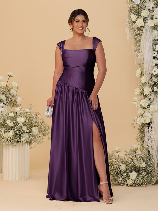 A-Line/Princess Off-the-Shoulder Plus Size Bridesmaid Dresses With Side Slit & Pleats