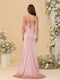 Sheath/Column Spaghetti Straps Sleeveless Ruched Long Bridesmaid Dresses With Side Slit