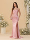 Sheath/Column Spaghetti Straps Sleeveless Ruched Long Bridesmaid Dresses With Side Slit