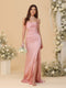 Sheath/Column Spaghetti Straps Sleeveless Ruched Long Bridesmaid Dresses With Side Slit