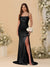 Sheath/Column Spaghetti Straps Sleeveless Ruched Long Bridesmaid Dresses With Side Slit