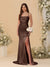 Sheath/Column Spaghetti Straps Sleeveless Ruched Long Bridesmaid Dresses With Side Slit