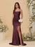 Sheath/Column Spaghetti Straps Sleeveless Ruched Long Bridesmaid Dresses With Side Slit
