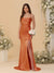 Sheath/Column Spaghetti Straps Sleeveless Ruched Long Bridesmaid Dresses With Side Slit