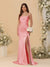 Sheath/Column Spaghetti Straps Sleeveless Ruched Long Bridesmaid Dresses With Side Slit