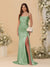 Sheath/Column Spaghetti Straps Sleeveless Ruched Long Bridesmaid Dresses With Side Slit
