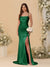 Sheath/Column Spaghetti Straps Sleeveless Ruched Long Bridesmaid Dresses With Side Slit