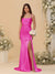 Sheath/Column Spaghetti Straps Sleeveless Ruched Long Bridesmaid Dresses With Side Slit