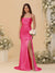 Sheath/Column Spaghetti Straps Sleeveless Ruched Long Bridesmaid Dresses With Side Slit