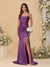 Sheath/Column Spaghetti Straps Sleeveless Ruched Long Bridesmaid Dresses With Side Slit