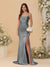 Sheath/Column Spaghetti Straps Sleeveless Ruched Long Bridesmaid Dresses With Side Slit