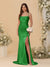 Sheath/Column Spaghetti Straps Sleeveless Ruched Long Bridesmaid Dresses With Side Slit